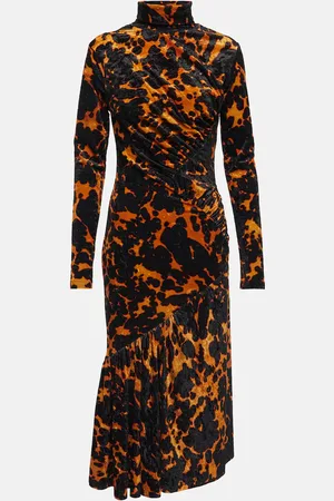 DRIES VAN NOTEN Abito midi in velluto stretch con stampa