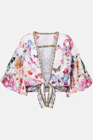 Camilla Top cropped in lino con stampa floreale