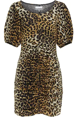 Ganni Miniabito con ruches e stampa leopardata