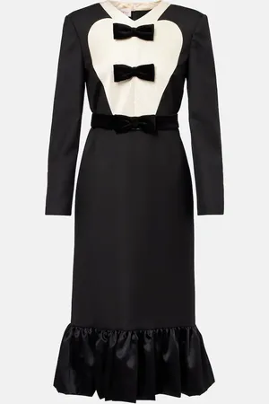 VALENTINO Abito midi in lana vergine con fiocco