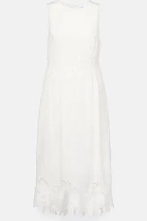 Velvet Abito midi Bianca con finiture in pizzo