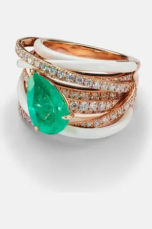 Kamyen Anello in rosa 18kt con smeraldo e diamanti