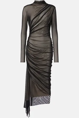MUGLER Abito midi asimmetrico in mesh