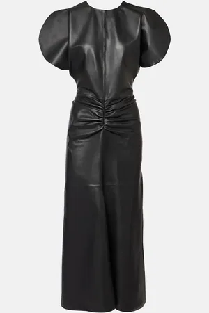 Victoria Beckham Abito midi in pelle con ruches