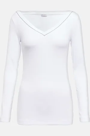 Brunello Cucinelli Top con scollo a V in misto cotone