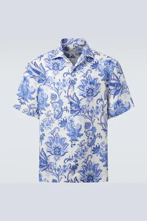 Etro Camicia bowling in lino con stampa