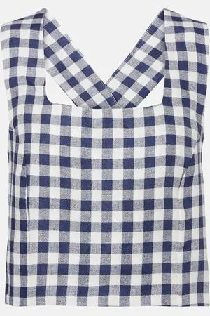 ASCENO Top cropped Cozumel a quadretti in lino