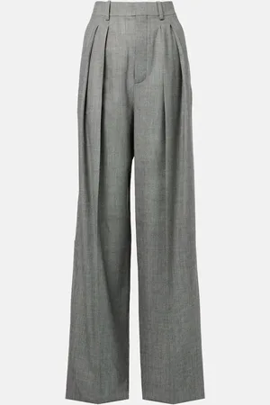 Saint Laurent Pantaloni a gamba larga in twill di lana a vita alta