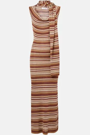 AYA MUSE Abito midi in misto seta a righe