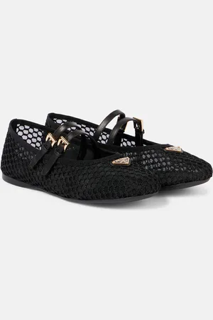 Prada Ballerine in mesh con pelle e logo