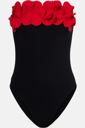 Karla Colletto Costume intero senza spalline con applicazioni floreali
