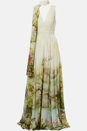 Elie saab Abito lungo in georgette con stampa