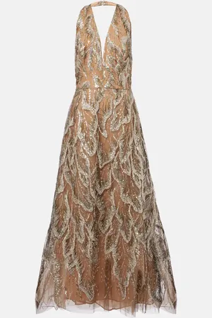 Elie saab Abito lungo in tulle con paillettes