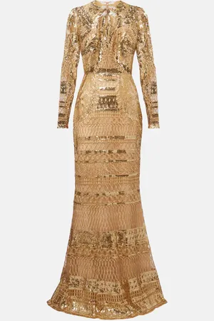 Elie saab Abito lungo in tulle metallizzato