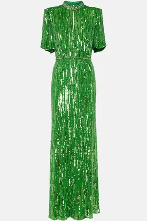 Jenny Packham Abito lungo Viola con paillettes