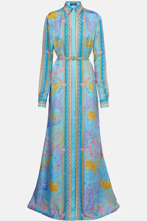 VERSACE Abito lungo Underwater Barocco in twill di seta