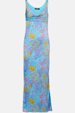 VERSACE Abito lungo Underwater Barocco in jersey drappeggiato