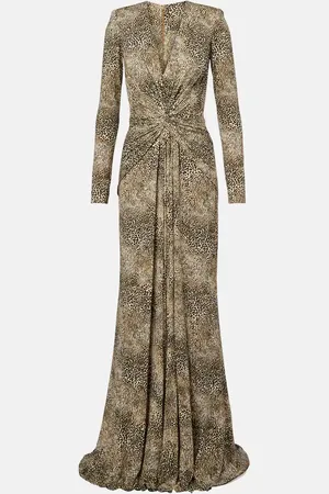 Elie saab Abito lungo Animalier in jersey con stampa