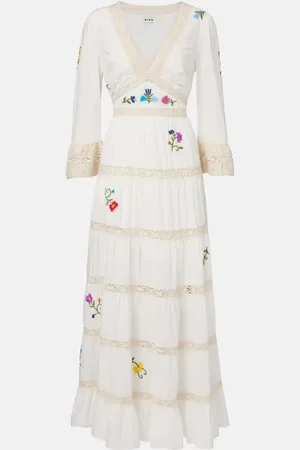 RIXO London Abito lungo Regine in cotone con ricamo
