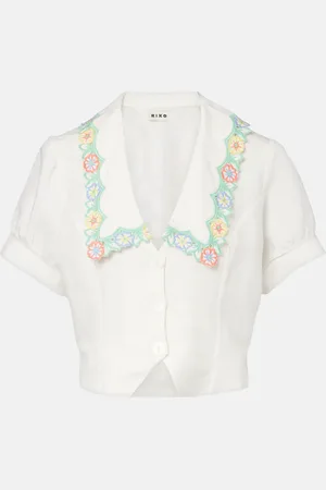 RIXO London Pantaloni Iveta in misto lino a gamba larga