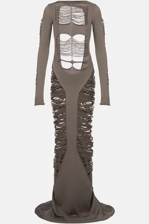 Rick Owens Abito lungo distressed in lana