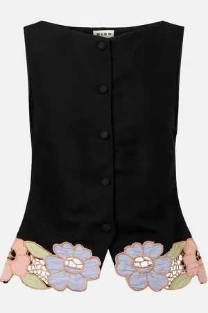 RIXO London Top Lucca in misto lino con ricamo