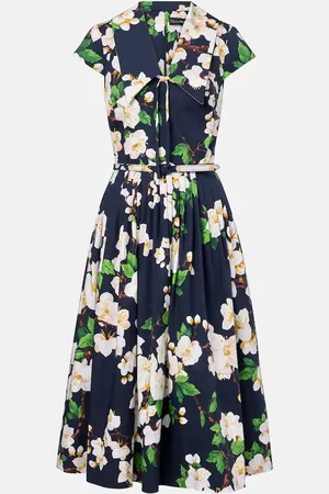 Oscar de la Renta Abito midi in misto cotone plissé con stampa floreale