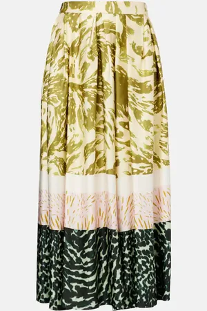 DRIES VAN NOTEN Gonna midi in raso con stampa