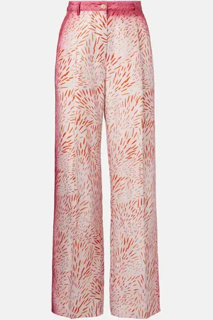 DRIES VAN NOTEN Pantaloni a gamba larga in seta con stampa