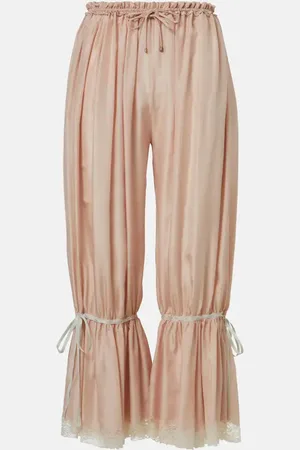 Chloé Chloé Pantaloni cropped in seta pongé con pizzo