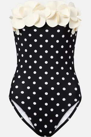 Karla Colletto Costume intero a pois con applicazioni floreali