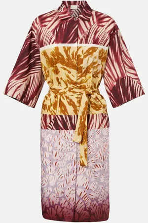 DRIES VAN NOTEN Abito chemisier in popeline di cotone con stampa