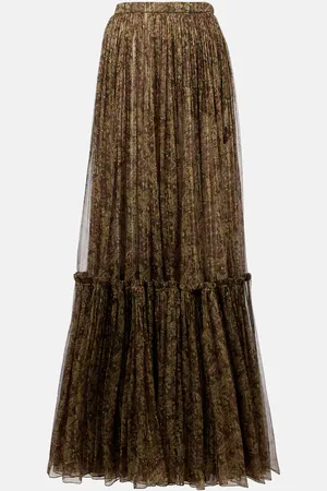 Saint Laurent Gonna lunga in misto seta con stampa