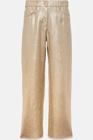 Max Mara Pantaloni a gamba larga cropped in lino a vita alta