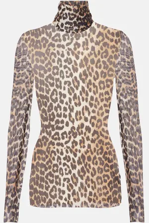 Ganni Lupetto in mesh con stampa leopardata