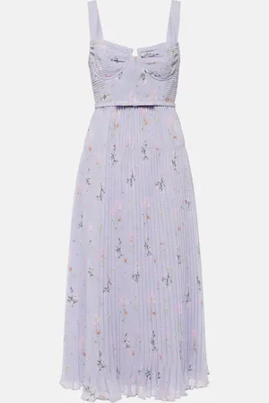 Self-Portrait Abito midi bustier in chiffon con stampa