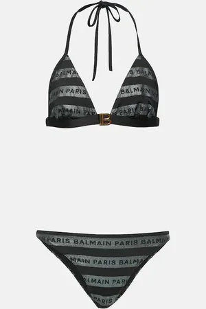 Balmain Bikini a righe con logo