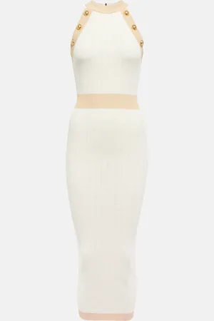 Balmain Abito midi in maglia a coste di seta