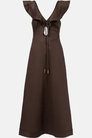 ZIMMERMANN Abito midi Rhiannon in lino con stampa floreale