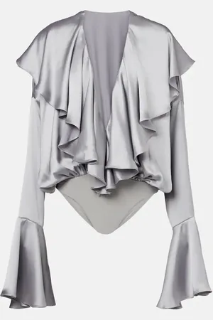 Norma Kamali Body in raso con volant