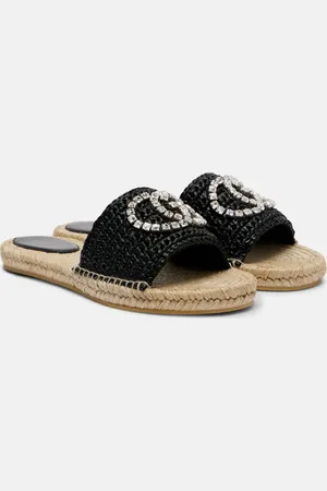 Gucci Sandali espadrillas GG in rafia con cristalli