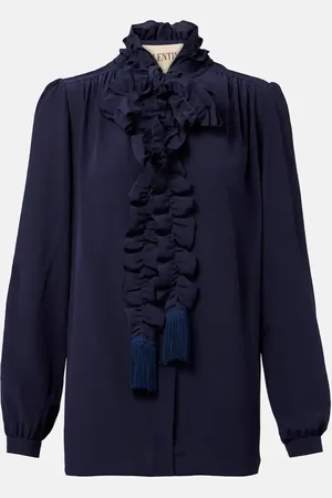 VALENTINO Blusa in crêpe de chine di seta con volant