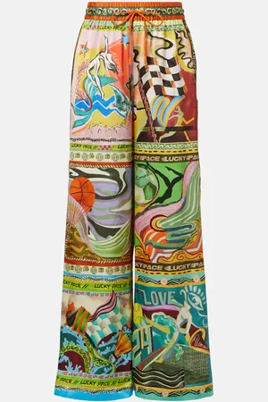 ALÉMAIS Alémais Pantaloni a palazzo Lucky Pace in seta con stampa