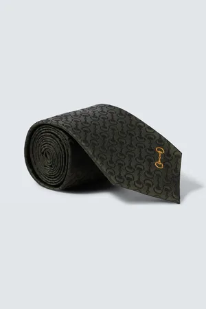 Gucci Cravatta Horsebit in jacquard di seta con ricamo