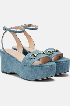 Gucci Sandali Horsebit in denim con platform