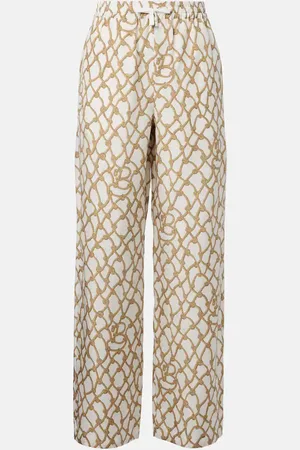 Burberry Pantaloni a palazzo in seta a vita alta con stampa