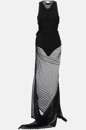 Victoria Beckham Abito lungo in tulle trasparente arricciato