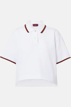 Gucci Polo cropped in piqué di cotone Web Stripe