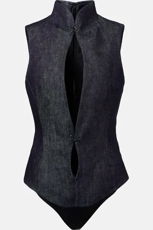 MUGLER Body in denim con cut-out