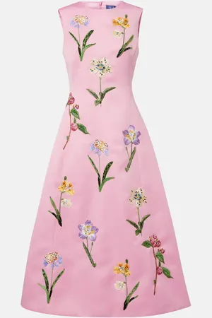 LEO LIN Abito midi Cleo in raso con ricamo floreale